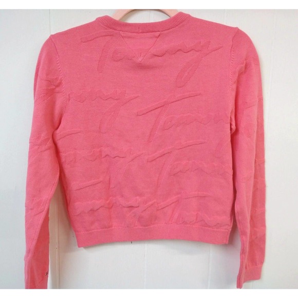 Tommy Hilfiger Youth Girl L (12-14) Sweater NWT Pink Long Sleeve Signature Print - Picture 4 of 5
